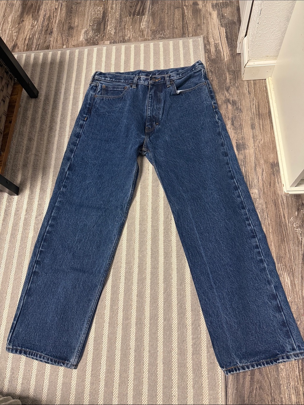 Levi's Men's PREMUIM BAGGY FIT 34x32 Blue Denim Jeans with Tan NWOT